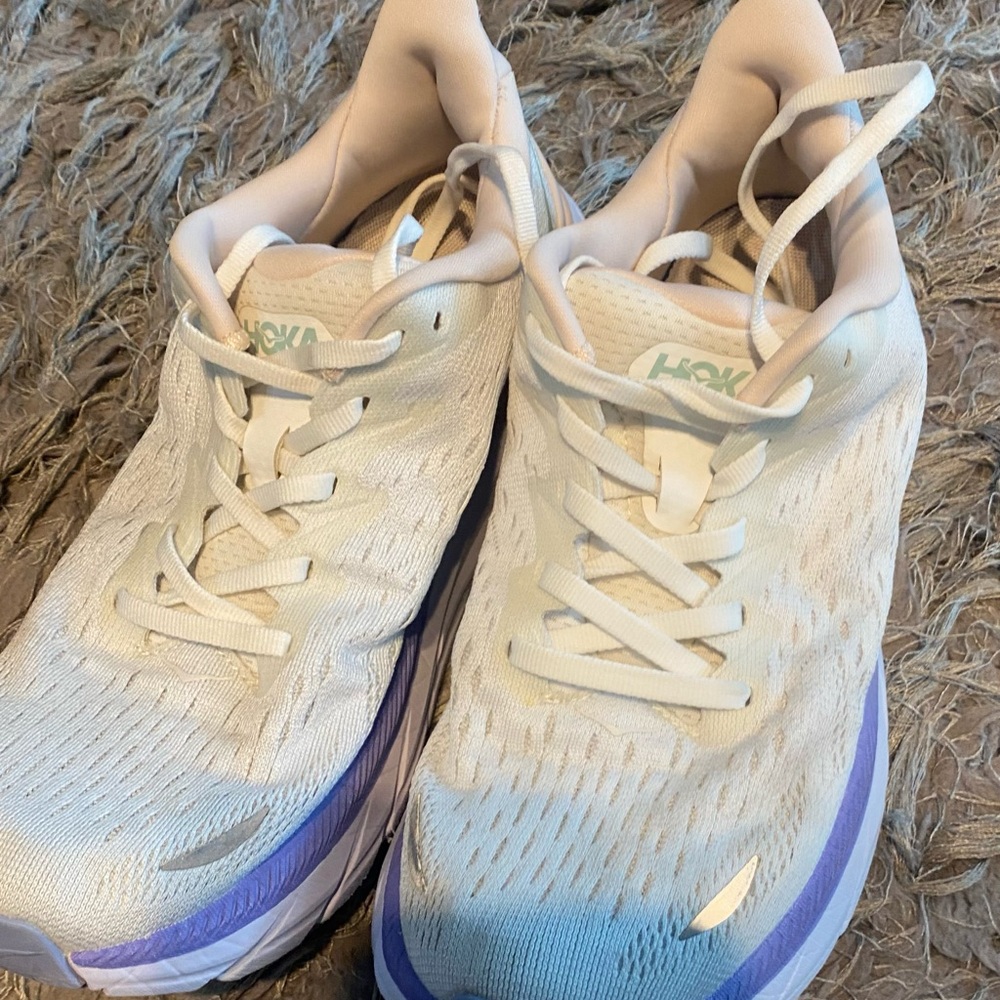 Hoka Women's White Sneakers with Light Blue & Lavender Accents